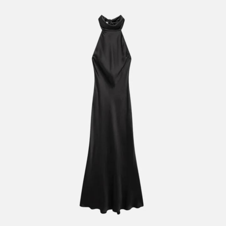 NOMU | Women's Satin Halter Maxi Dress – Elegant Sleeveless Evening Gown