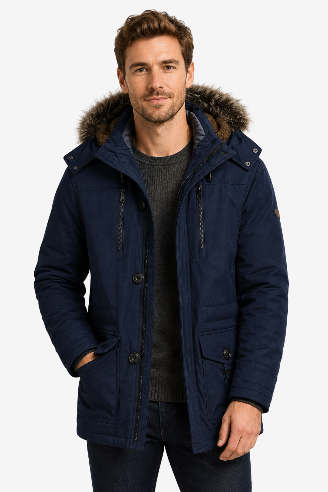 NOMU | Men's Winter Hooded Jacket – Faux Fur Trim Insulated Outdoor Design