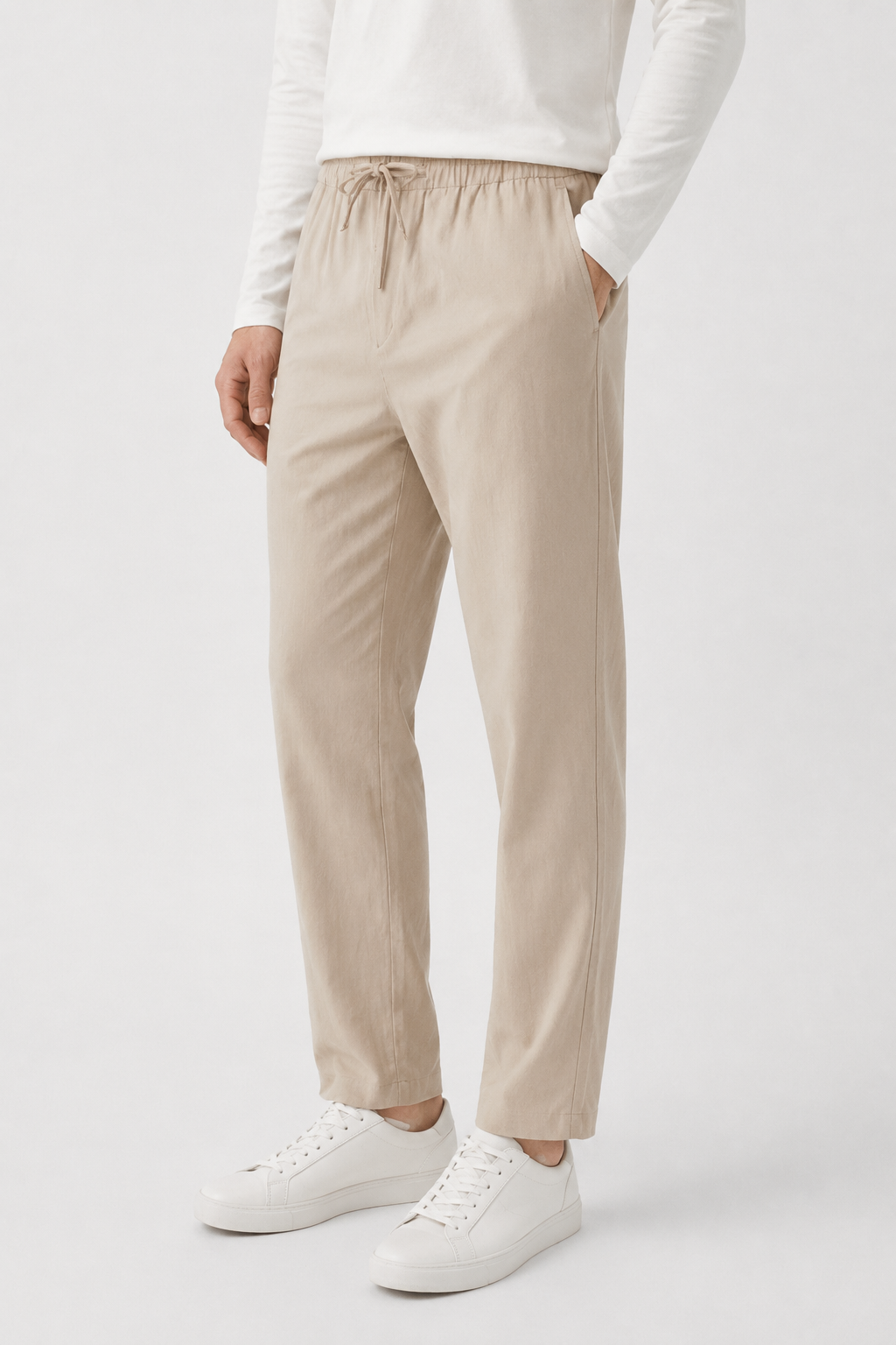 NOMU | Men's Linen Drawstring Pants – Relaxed Fit Casual Tapered Trousers