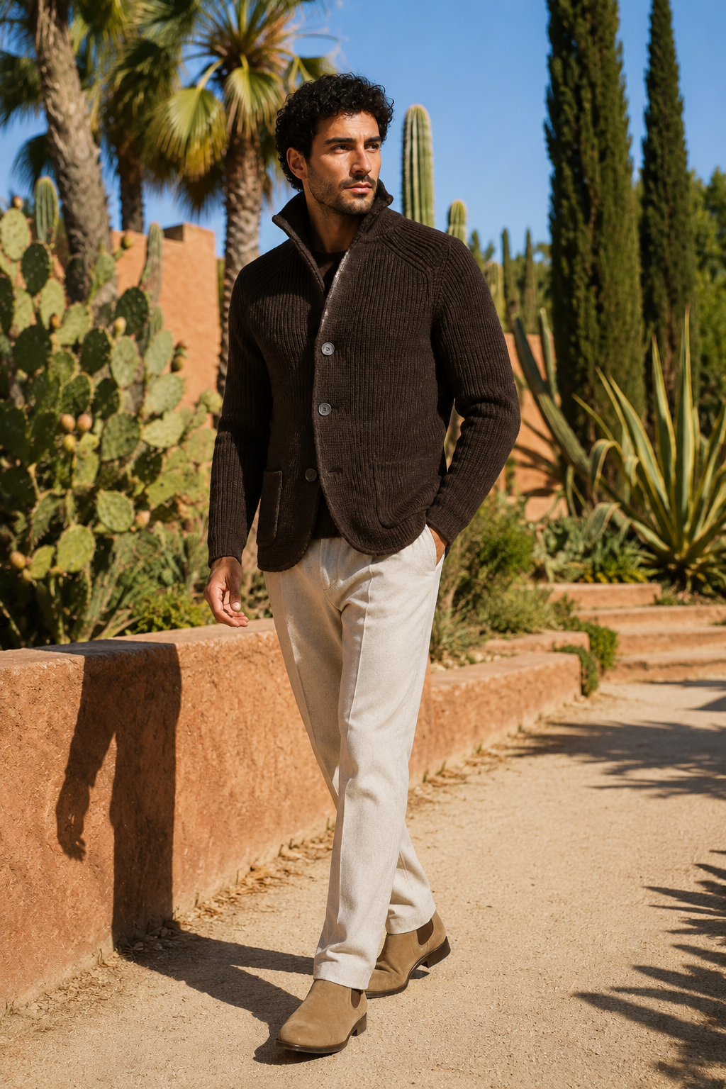 NOMU | Men's Textured Knit Blazer Cardigan – Smart Casual Button-Up Sweater Jacket