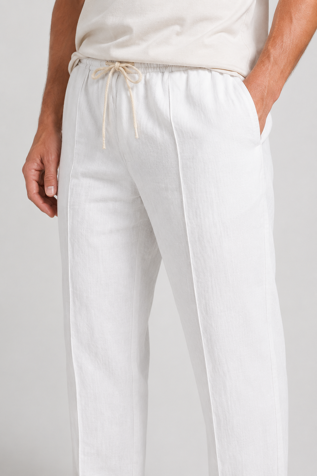 NOMU | Men's Linen Blend Pants – Drawstring Elastic Waist Tapered Design