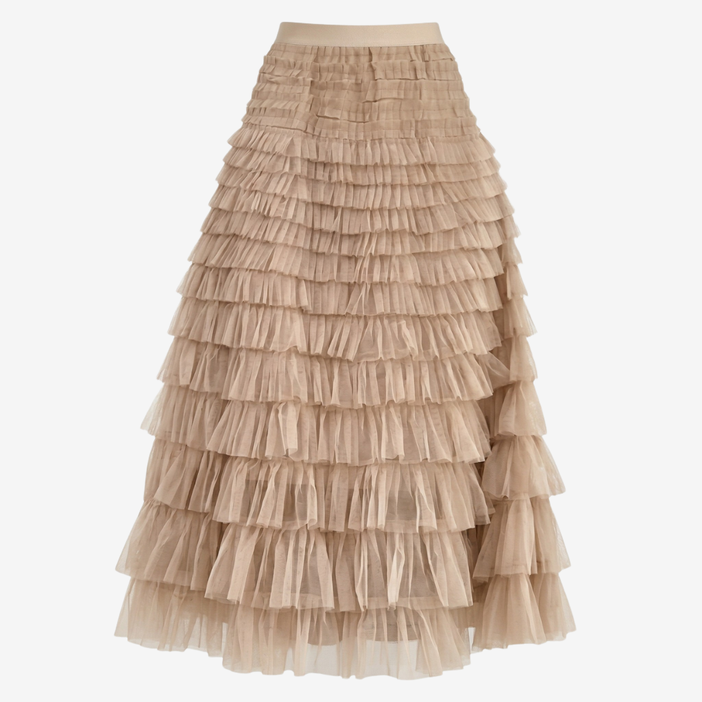 NOMU | Women’s Layered Ruffle Tulle Midi Skirt