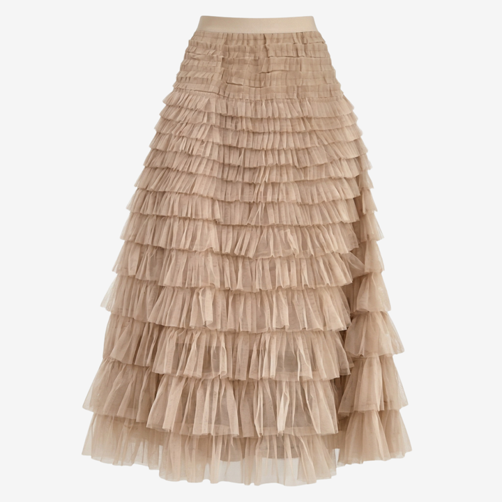 NOMU | Women’s Layered Ruffle Tulle Midi Skirt