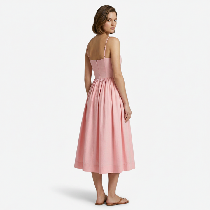 NOMU | Women's Sleeveless Square Neck Midi Dress – Elegant A-Line Casual Party Dress