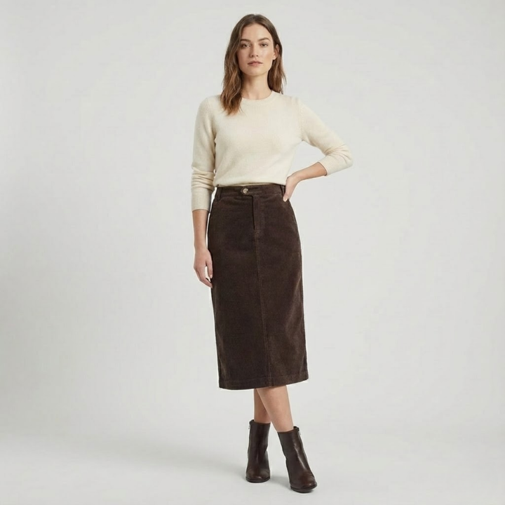 NOMU | Women's Corduroy Midi Skirt – High Waisted Straight Pencil Skirt