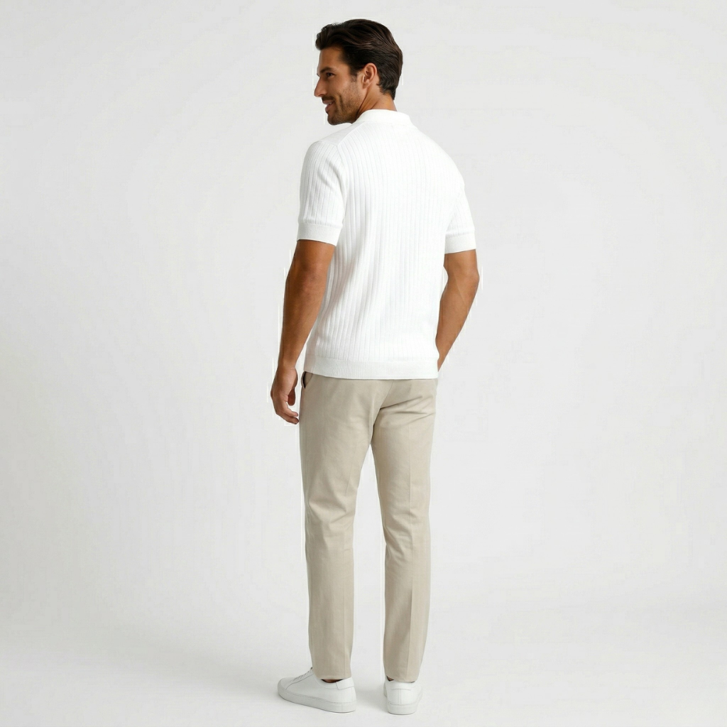 NOMU | Men’s Ribbed Knit Short Sleeve Polo Shirt