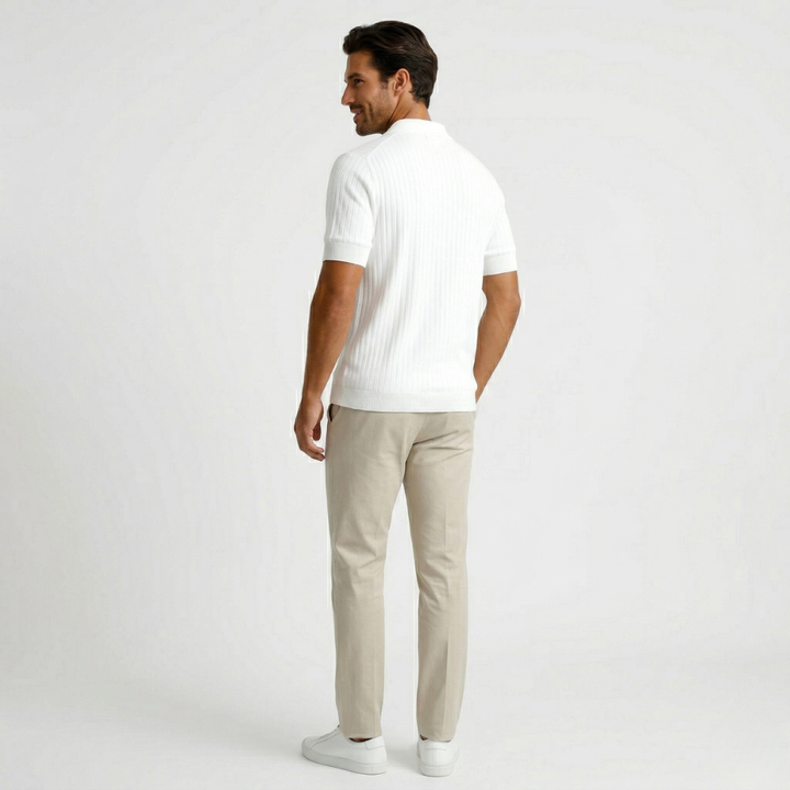 NOMU | Men’s Ribbed Knit Short Sleeve Polo Shirt