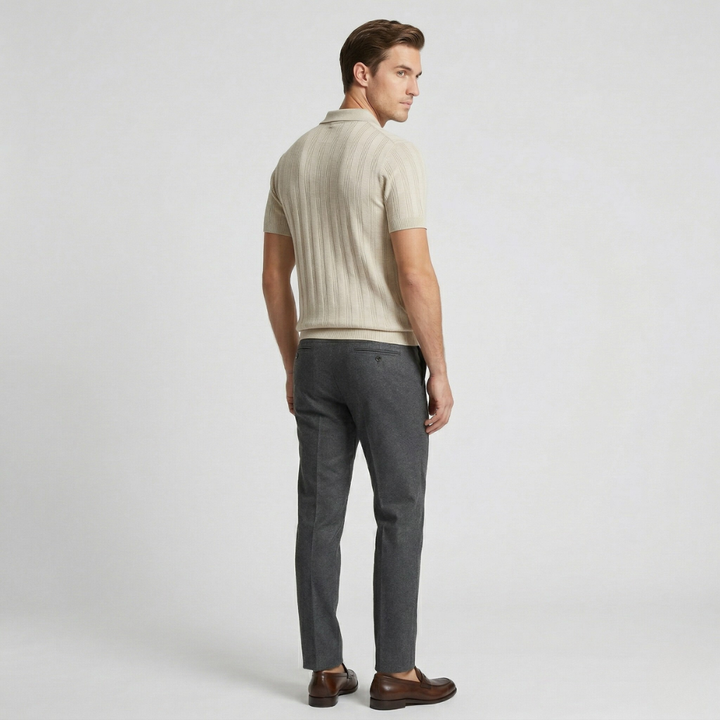 NOMU | Men’s Textured Vertical Stripe Knit Polo Shirt