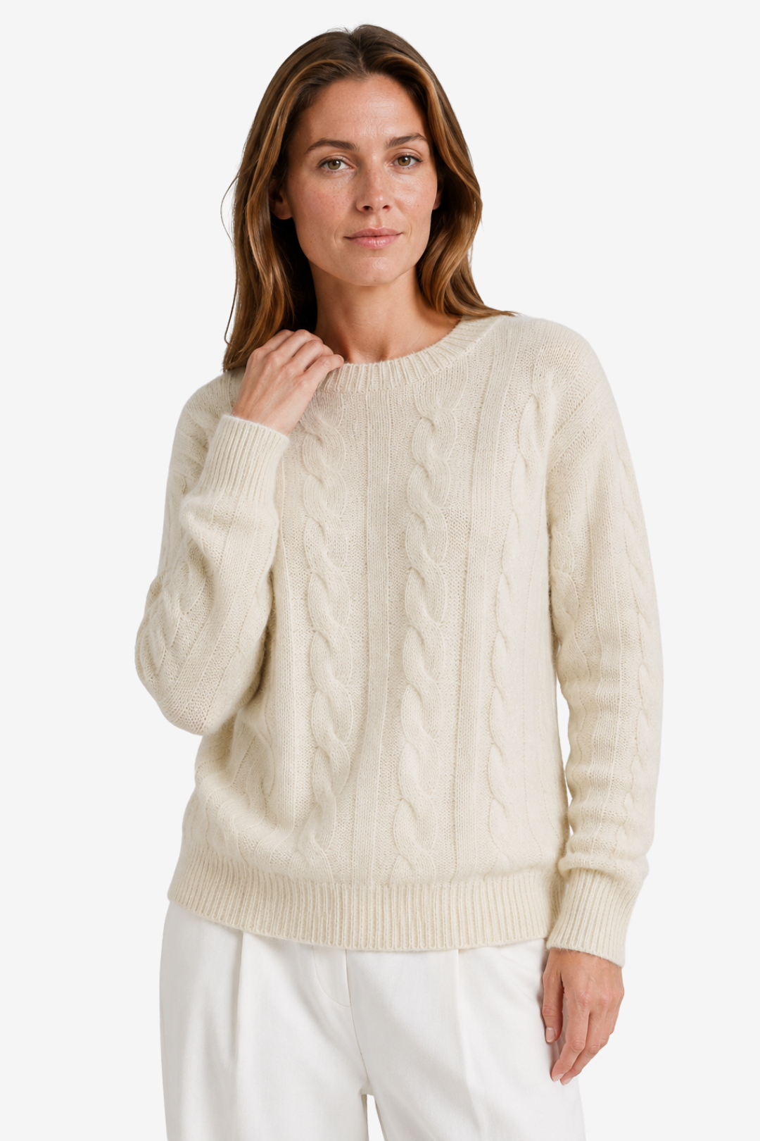 NOMU | Women's Cable Knit Sweater – Crew Neck Long Sleeve Cozy Design