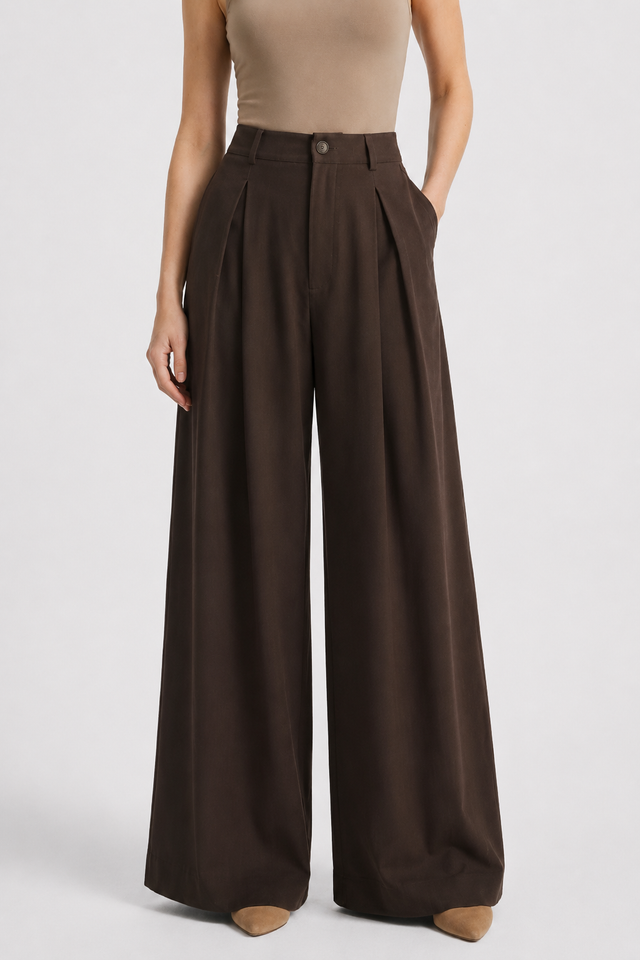 NOMU | Women's High-Waisted Wide Leg Trousers – Elegant Pleated Palazzo Pants
