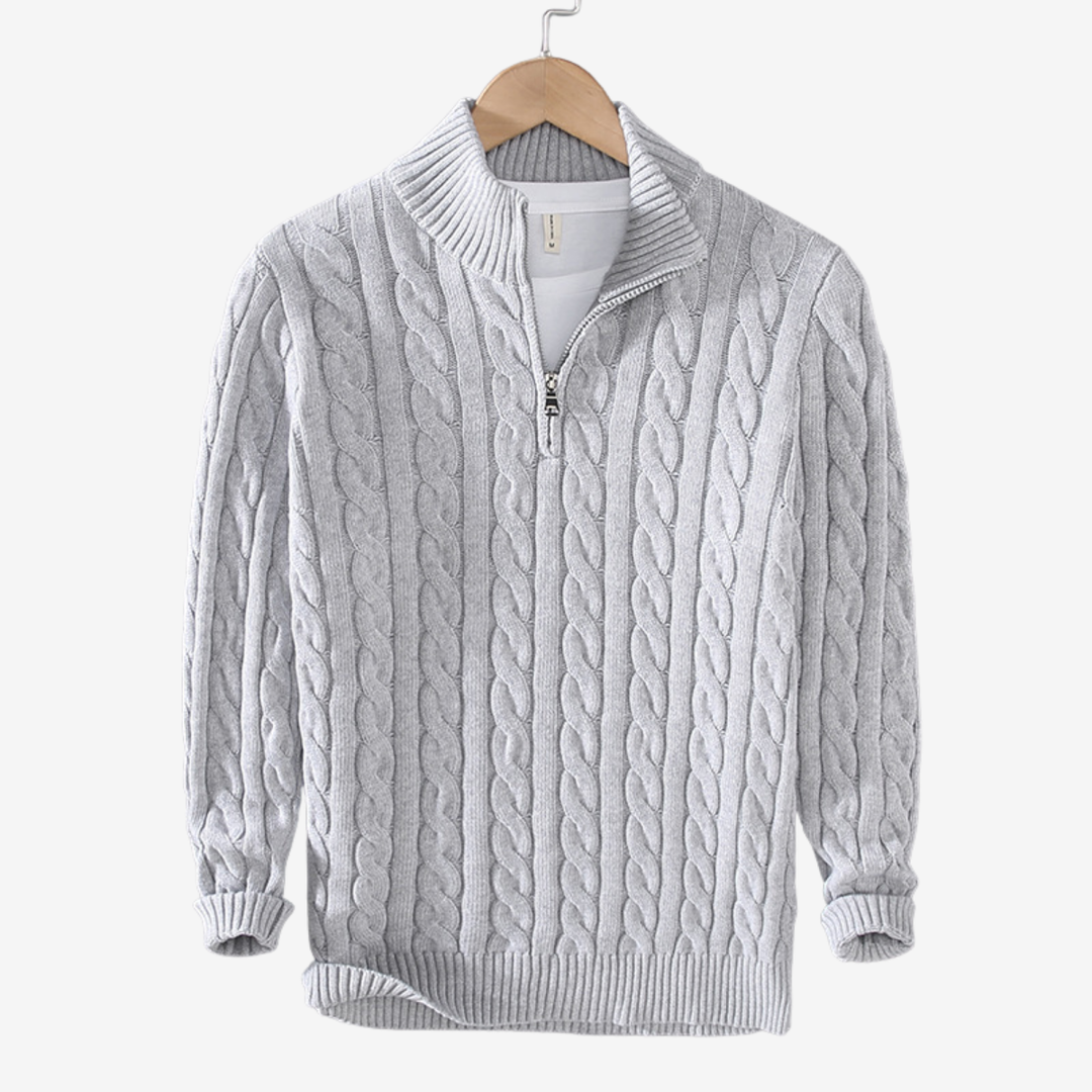 NOMU | Men's Cable Knit Quarter Zip Sweater – Classic Ribbed Pullover