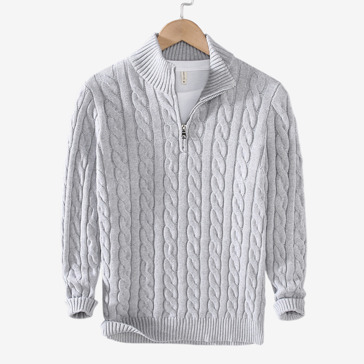 NOMU | Men's Cable Knit Quarter Zip Sweater – Classic Ribbed Pullover