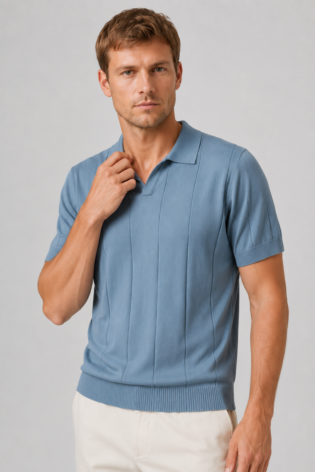 NOMU | Men's Knit Polo Shirt – Vertical Ribbed Casual Design