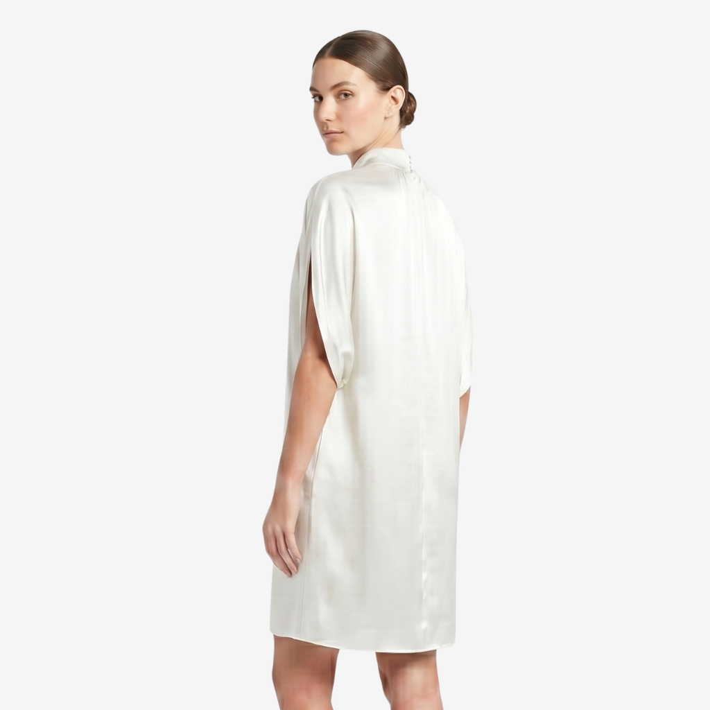 NOMU | Women's Shift Mini Dress – High Neck Cap Sleeve Loose Fit Design
