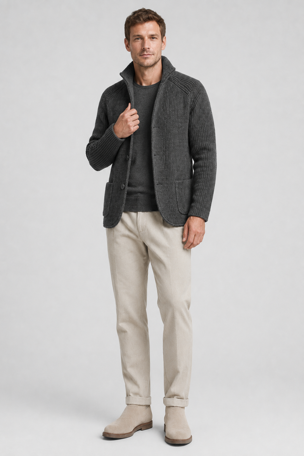 NOMU | Men's Textured Knit Blazer Cardigan – Smart Casual Button-Up Sweater Jacket