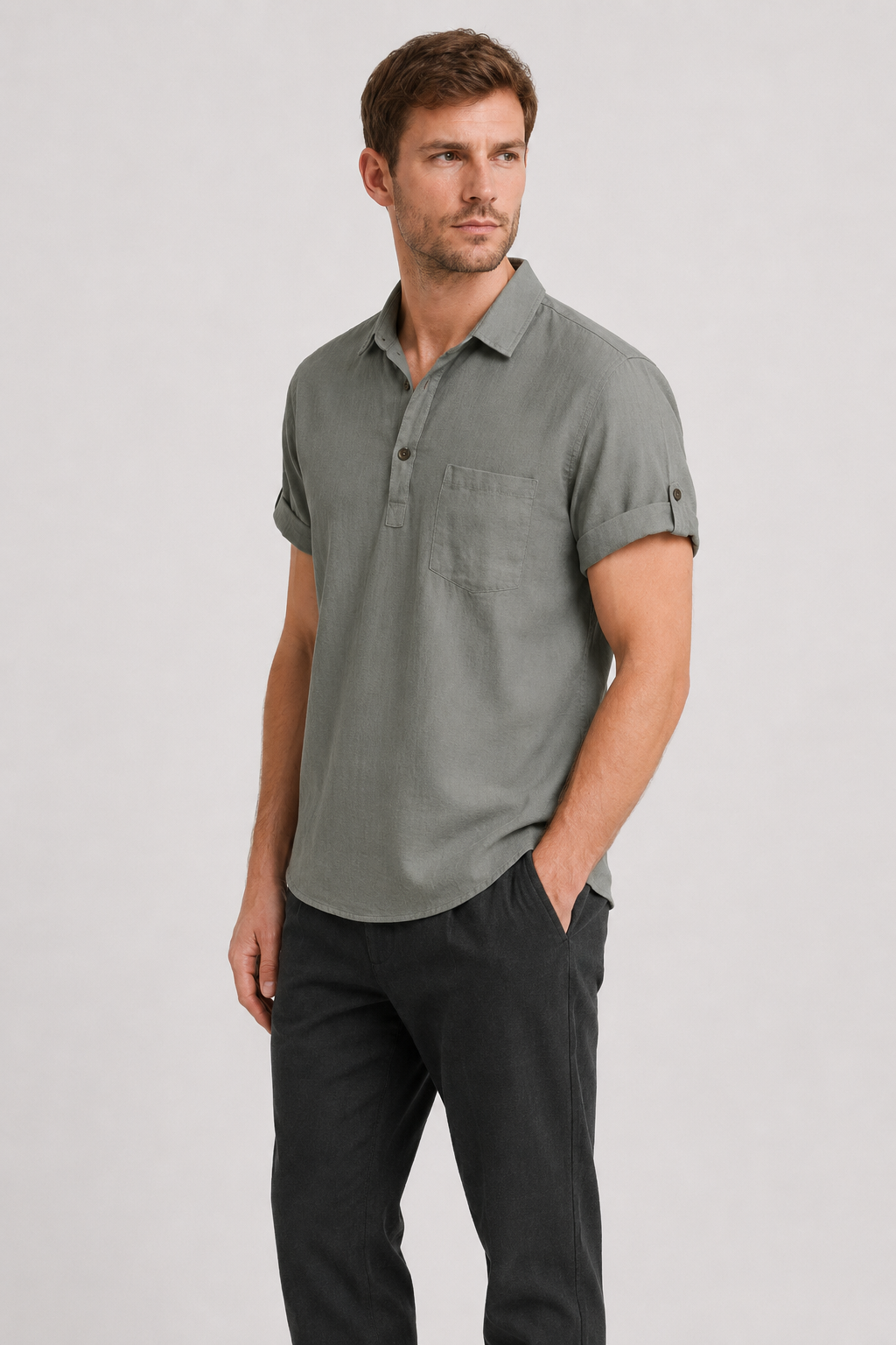 NOMU | Men's Short Sleeve Linen Polo Shirt – Relaxed Smart Casual Top
