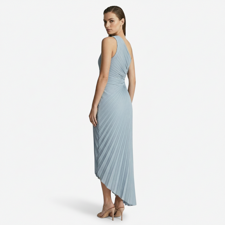 NOMU | Women's One Shoulder Pleated Midi Dress – Elegant Cutout Evening Party Dress