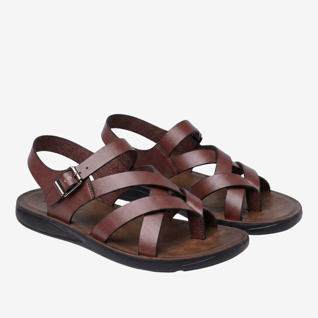 NOMU | Men's Leather Slide Sandals – Crisscross Straps with Adjustable Buckle