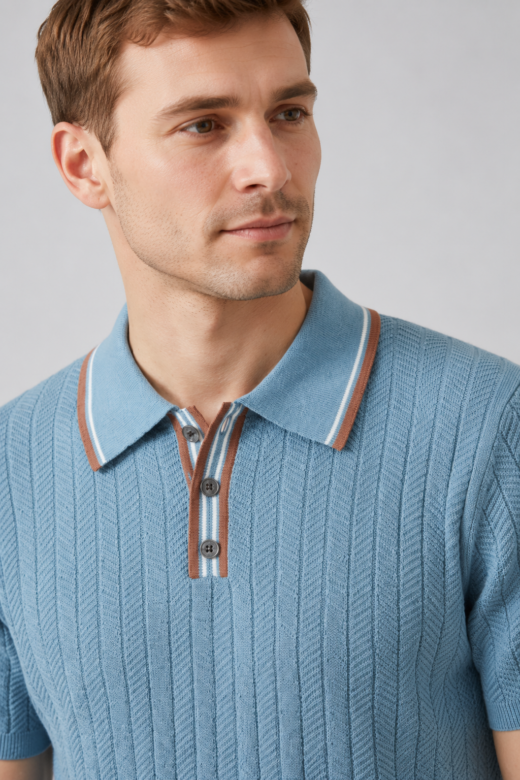 NOMU | Men's Textured Knit Polo Shirt – Smart Casual Short Sleeve Sweater Polo