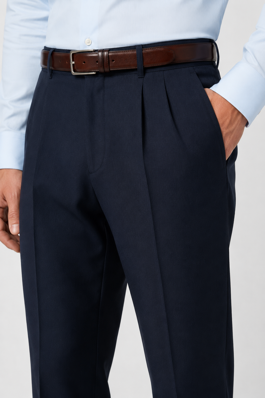 NOMU | Men's Navy Pleated Tapered Dress Trousers – Tailored Formal Pants