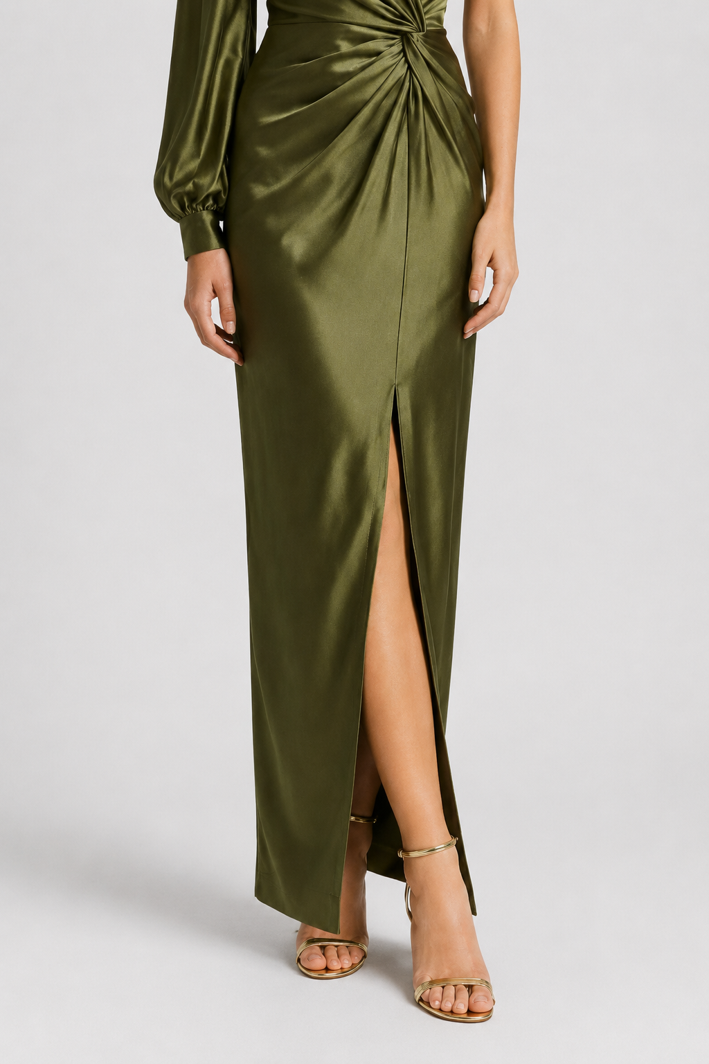 NOMU | Women's One-Shoulder Satin Maxi Dress – Elegant Long Sleeve Evening Dress