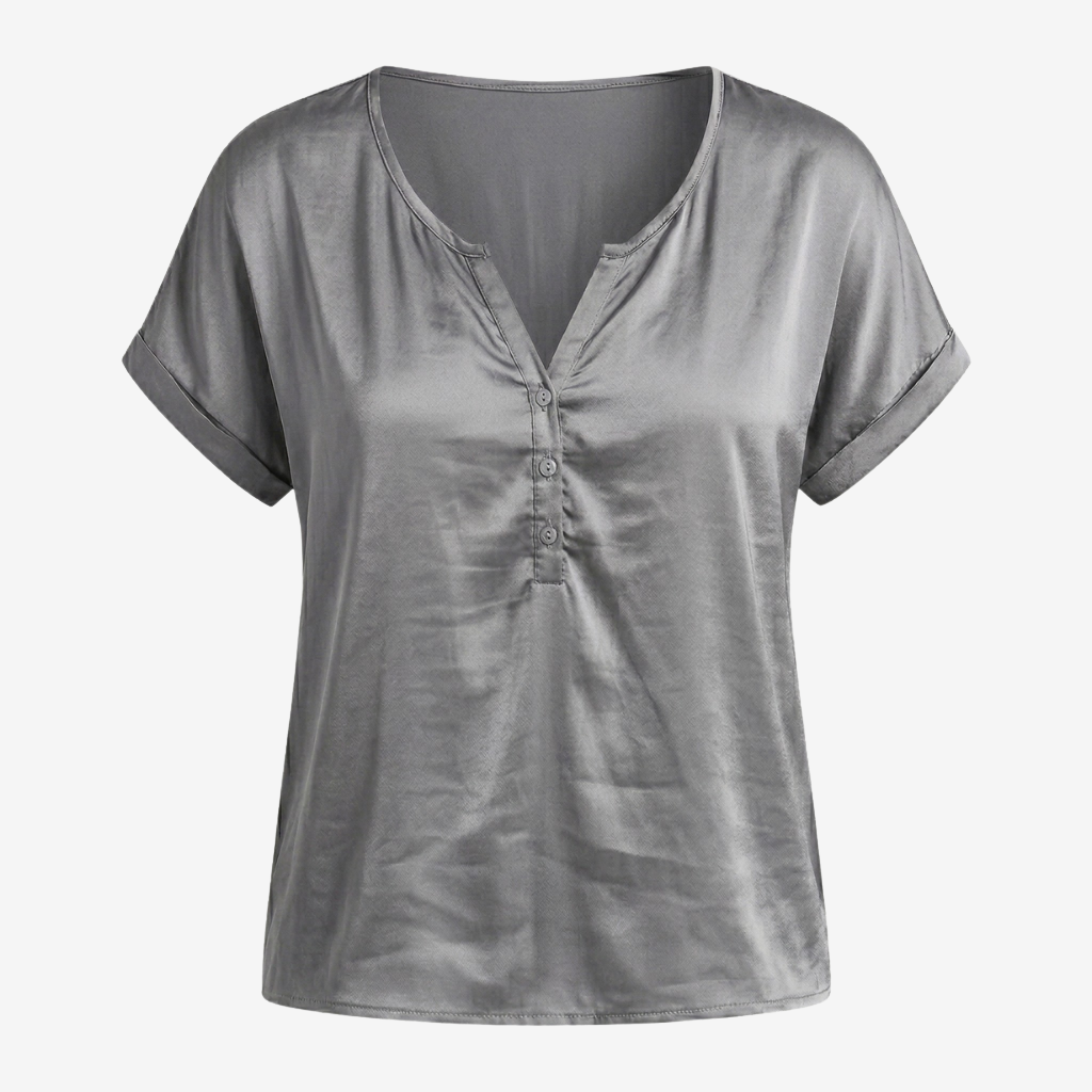 NOMU | Women’s V-Neck Button Detail Short Sleeve Blouse