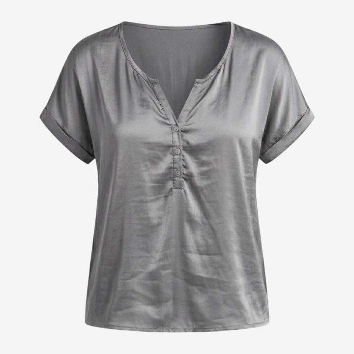 NOMU | Women’s V-Neck Button Detail Short Sleeve Blouse