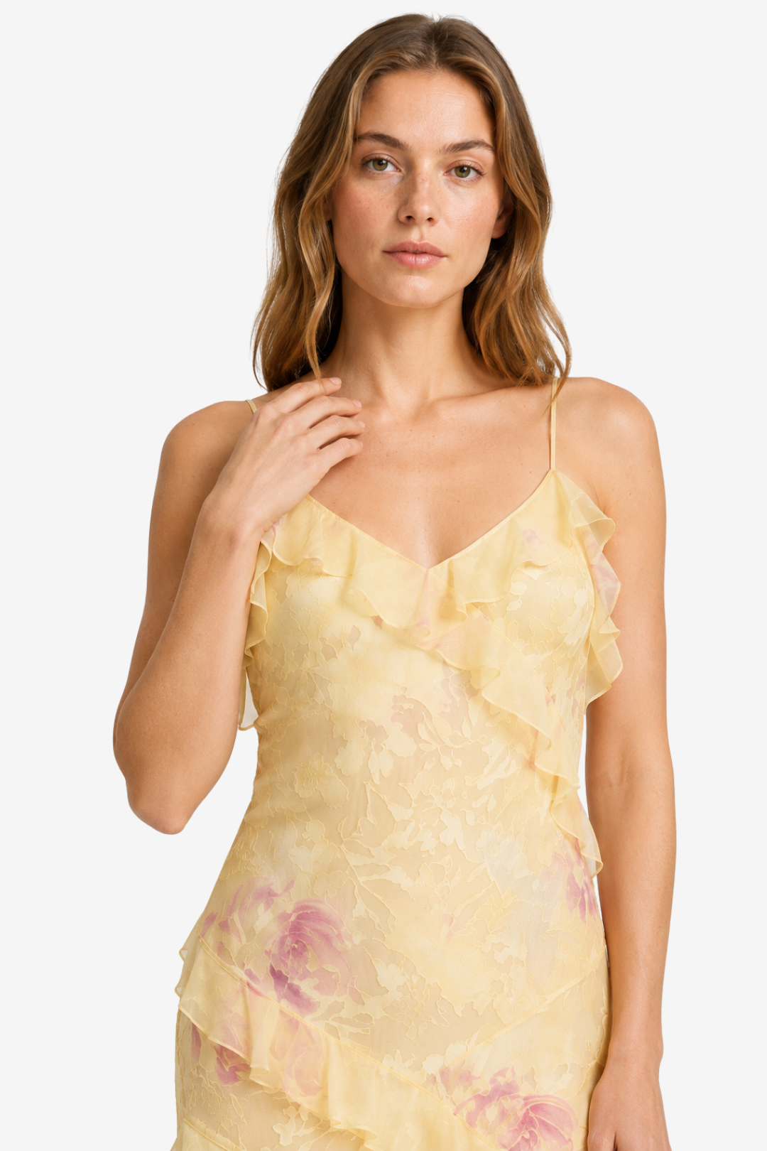 NOMU | Women's Floral Ruffle Maxi Dress – Elegant Sleeveless Layered Party Dress