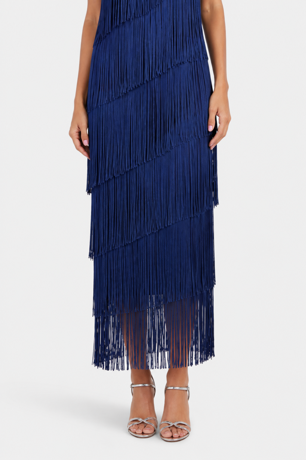 NOMU | Women's Fringe Maxi Dress – One Shoulder Layered Tassel Design