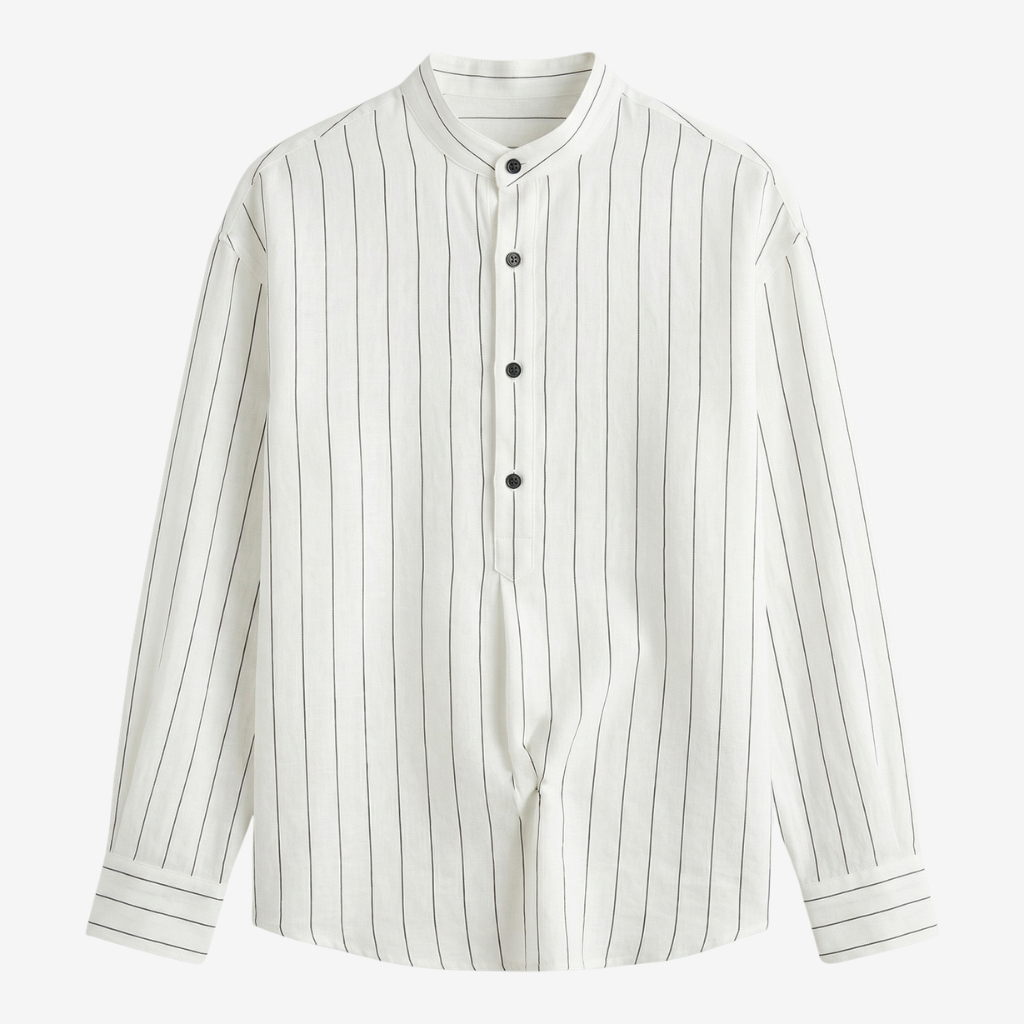 NOMU | Men's Striped Mandarin Collar Shirt – Long Sleeve Smart Casual Design