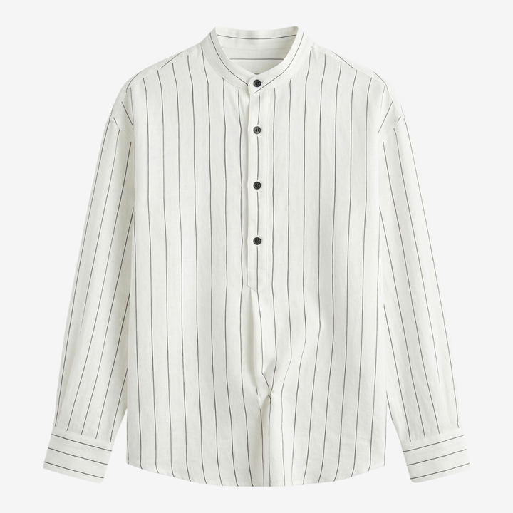 NOMU | Men's Striped Mandarin Collar Shirt – Long Sleeve Smart Casual Design