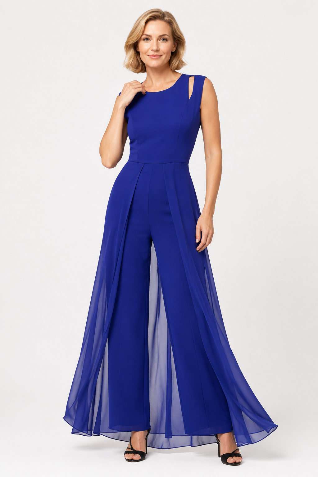 NOMU | Women's Sleeveless Wide Leg Jumpsuit – Elegant Sheer Overlay Evening Jumpsuit