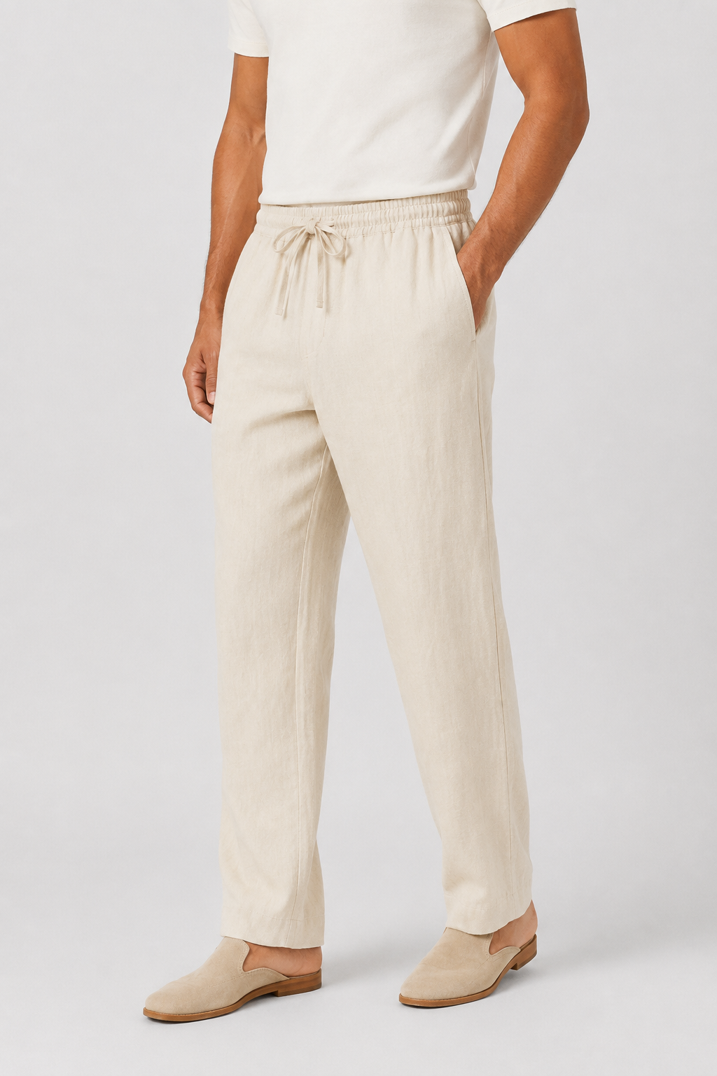 NOMU | Men's Linen Blend Pants – Elastic Drawstring Straight Leg Design
