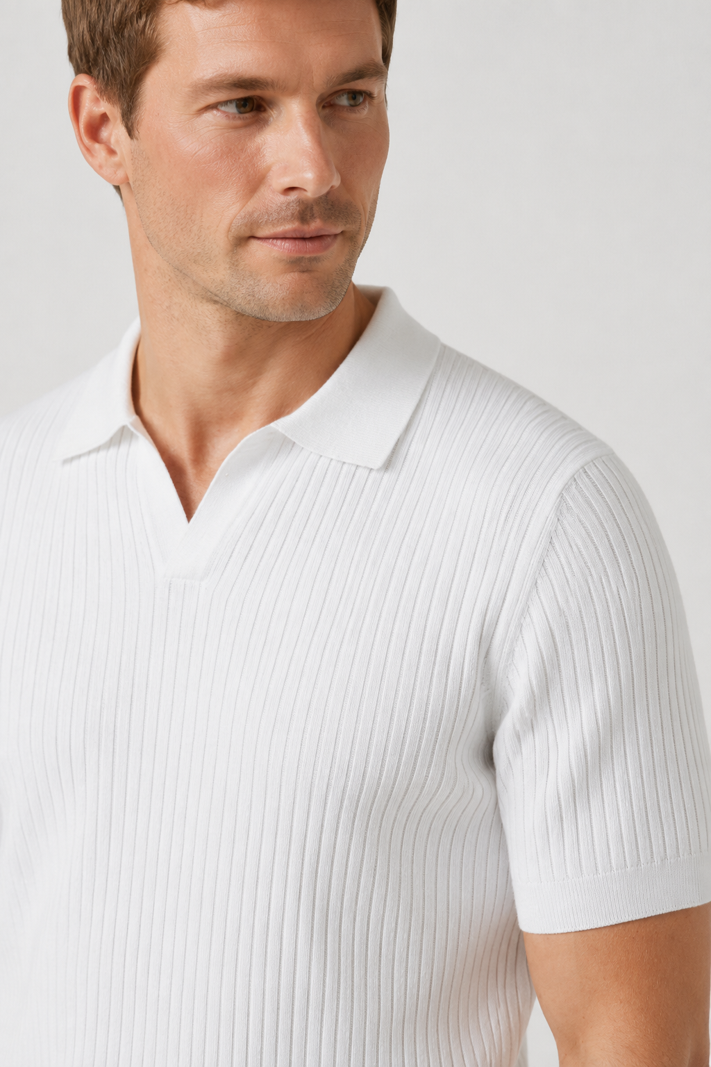NOMU | Men's Ribbed Knit Polo Shirt – Modern Smart Casual Short Sleeve Top