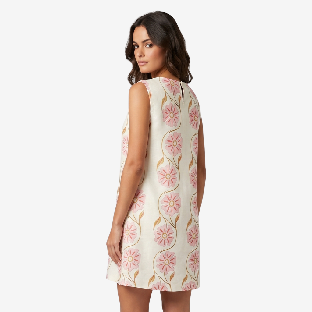 NOMU | Women's Printed Mini Dress – Sleeveless Crew Neck Shift Design