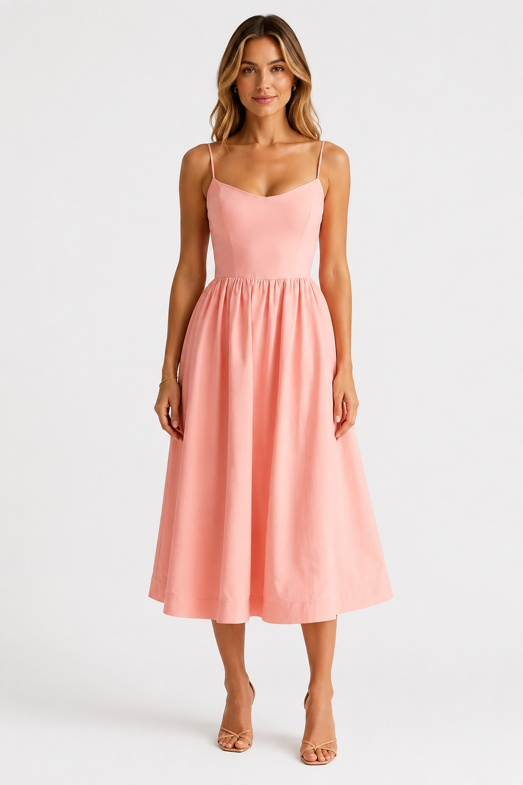 NOMU | Women's Sleeveless Midi Dress – Spaghetti Strap Flowy A-Line Design