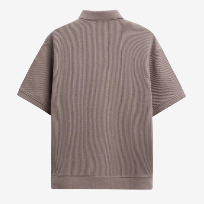 NOMU | Men's Ribbed Knit Polo Shirt – Casual Relaxed Fit Short Sleeve Top