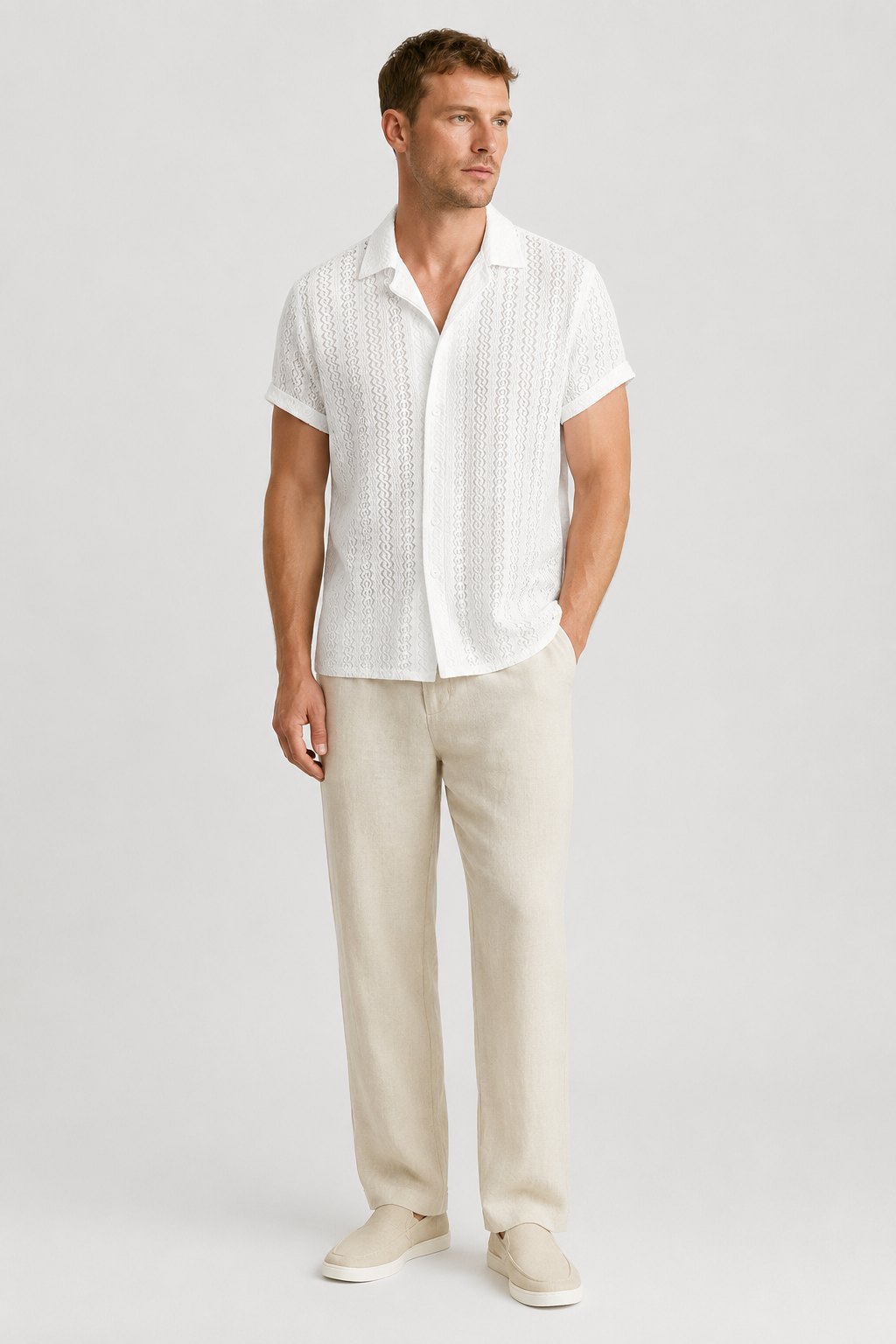 NOMU | Men's Knit Polo Shirt – Textured Open Weave Summer Design