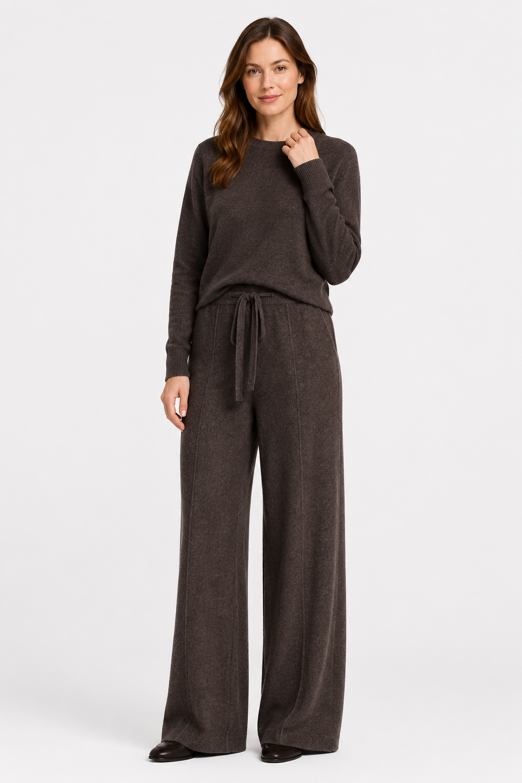 NOMU | Women's Knit Wide Leg Pants – Soft Drawstring Lounge Trousers