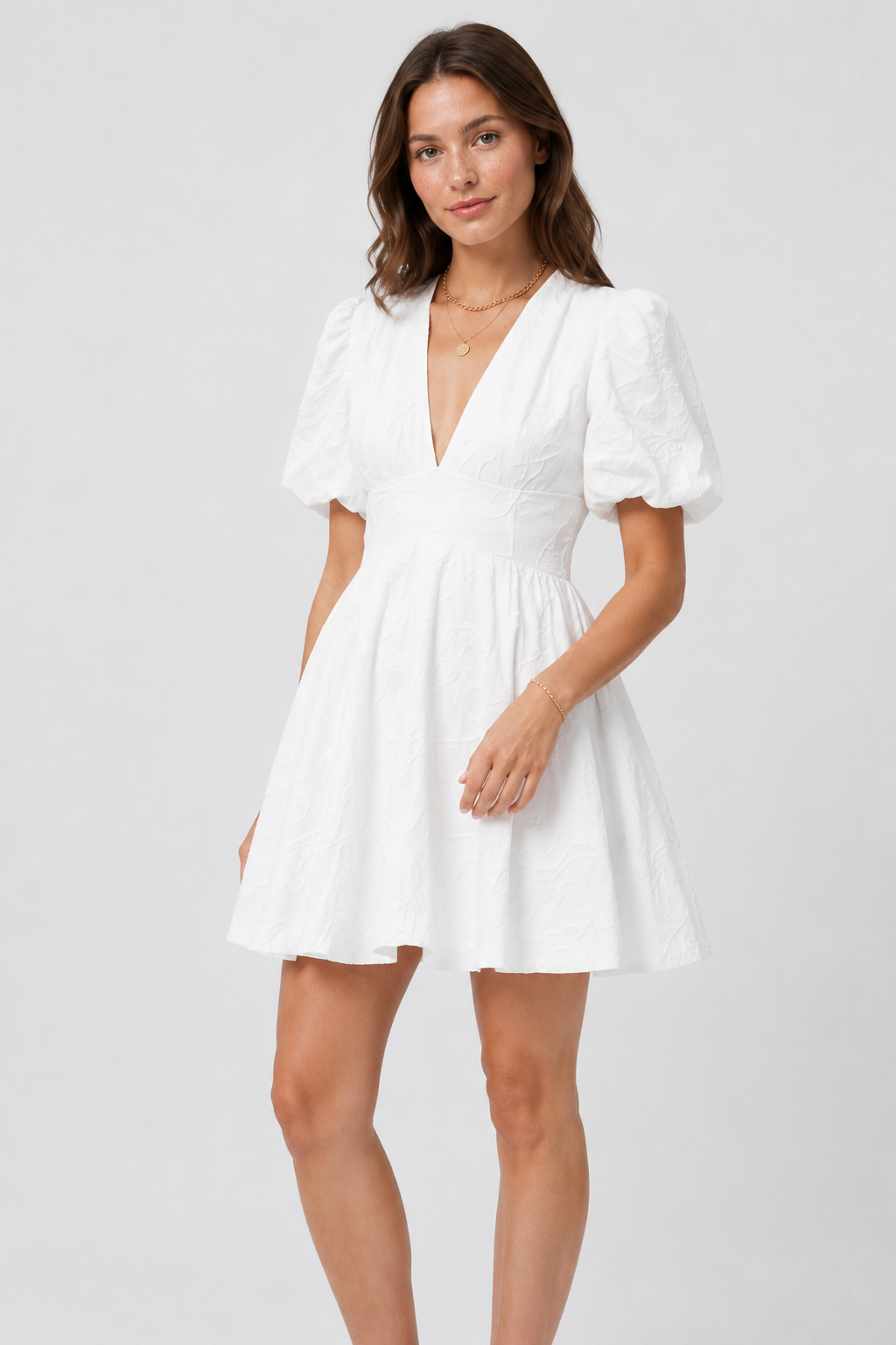 NOMU | Women's Mini Dress – V Neck Puff Sleeve A Line Design
