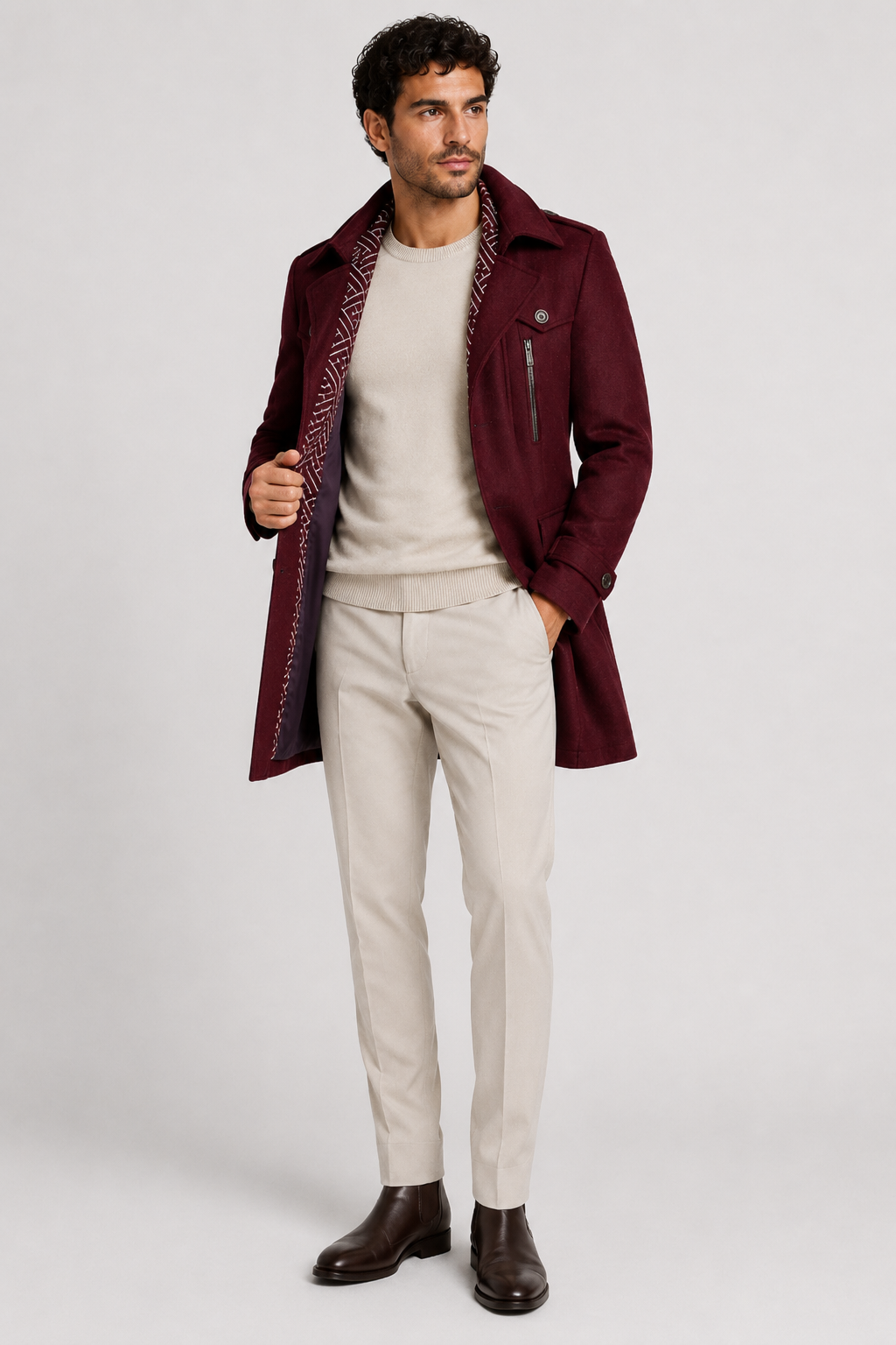 NOMU | Men's Wool Blend Military Overcoat – Tailored Button Front Coat