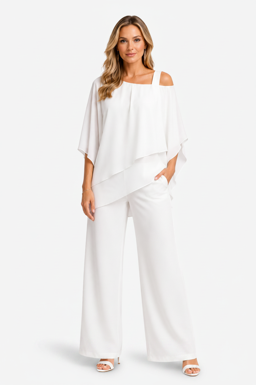 NOMU | Women's Two Piece Set – Asymmetric Layered Top Wide Leg Trousers Design