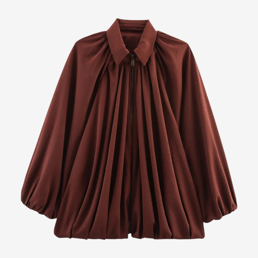 NOMU | Women's Gathered High Neck Blouse – Elegant Balloon Sleeve Top
