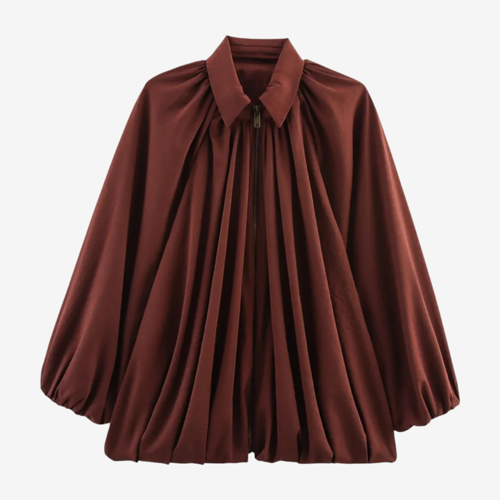 NOMU | Women's Gathered High Neck Blouse – Elegant Balloon Sleeve Top