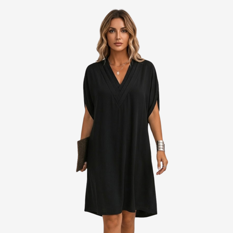 NOMU | Women's Casual V-Neck Loose Mini Dress – Comfortable Short Sleeve Everyday Dress