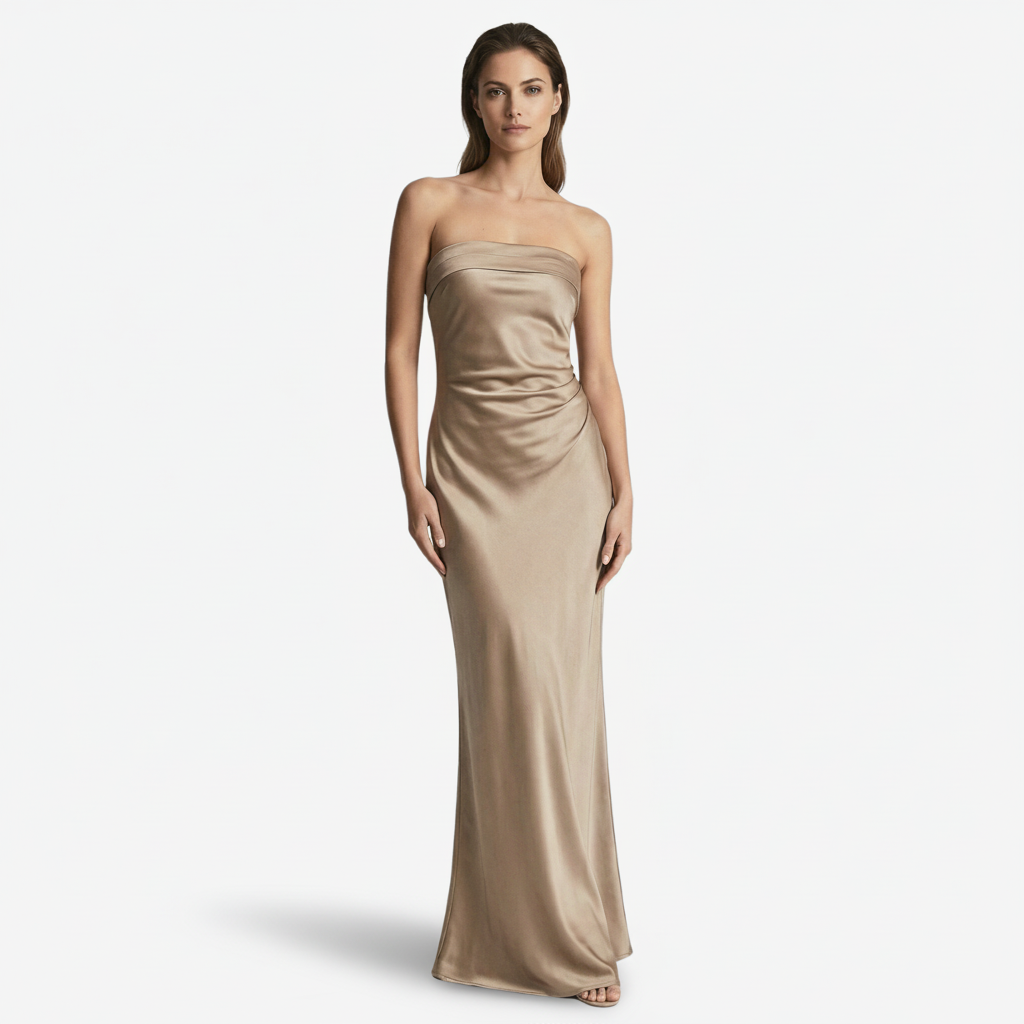 NOMU | Women's Strapless Satin Maxi Dress – Elegant Minimalist Evening Gown