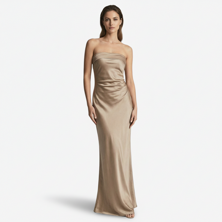 NOMU | Women's Strapless Satin Maxi Dress – Elegant Minimalist Evening Gown
