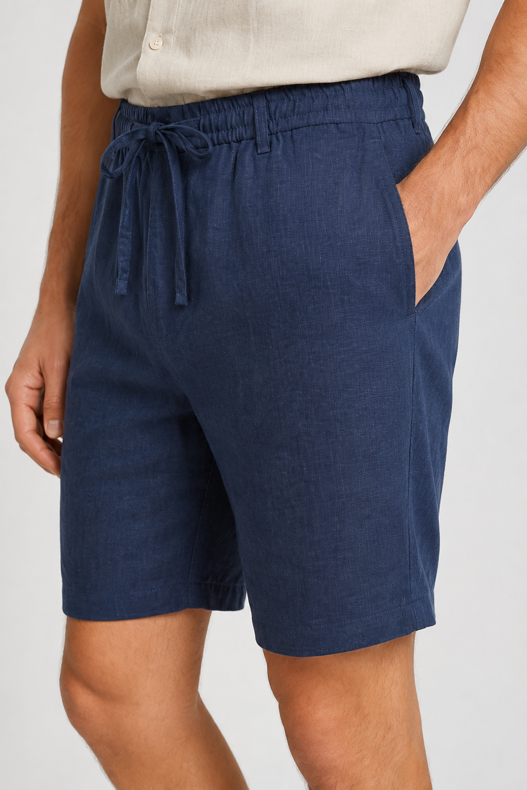 NOMU | Men's Linen Blend Drawstring Shorts – Relaxed Fit Casual Summer Shorts