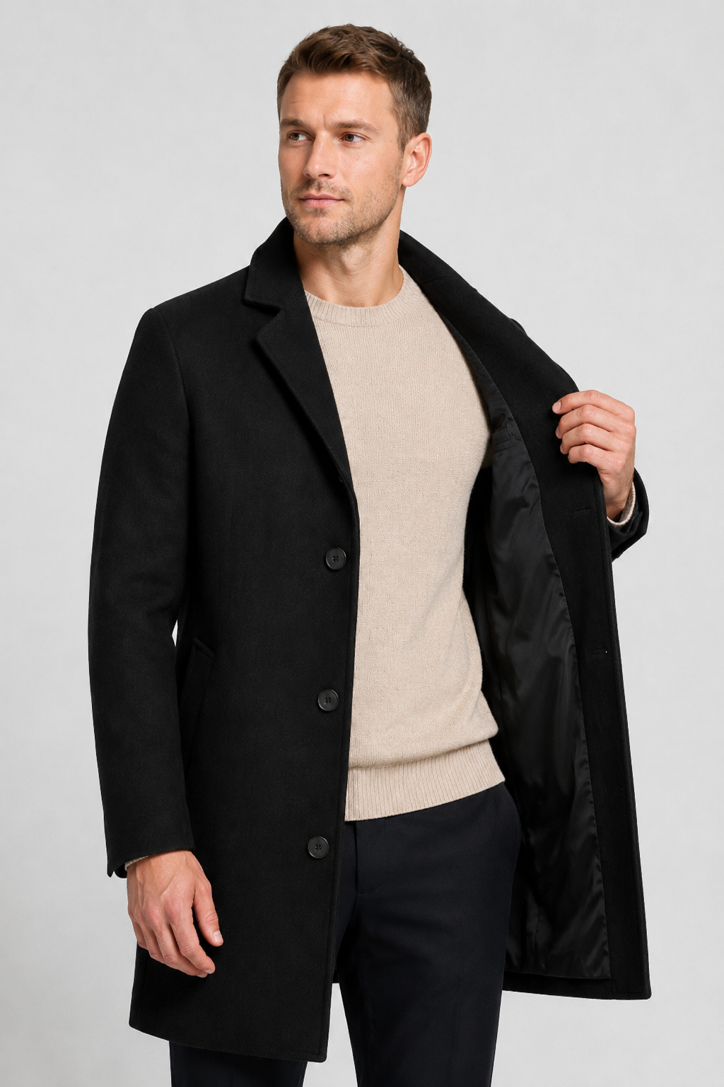 NOMU | Men's Classic Wool Blend Overcoat – Tailored Single-Breasted Coat