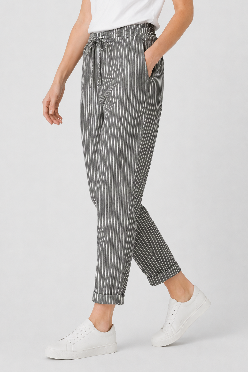 NOMU | Women's Striped Drawstring Pants – Relaxed Fit Casual Ankle Trousers
